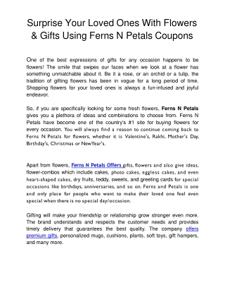 Surprise Your Loved Ones With Flowers & Gifts Using Ferns N Petals Coupons