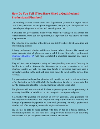 How Do You Tell If You Have Hired a Qualified and Professional Plumber?