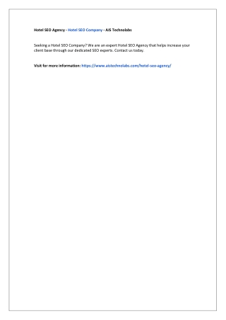 Hotel SEO Agency - Hotel SEO Company - AIS Technolabs