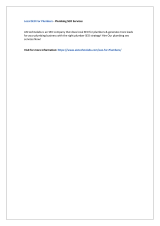 Local SEO For Plumbers - Plumbing SEO Services