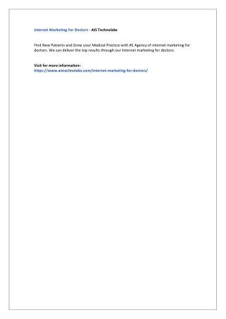 Internet Marketing For Doctors - AIS Technolabs