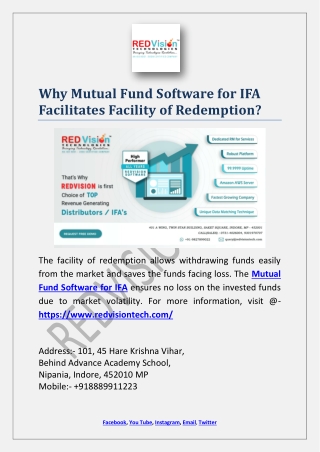 Why Mutual Fund Software for IFA Facilitates Facility of Redemption?