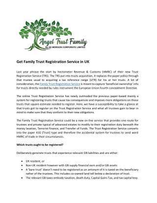Get Family Trust Registration Service in UK