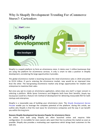 Why Is Shopify Development Trending For eCommerce Stores?- Cartcoders