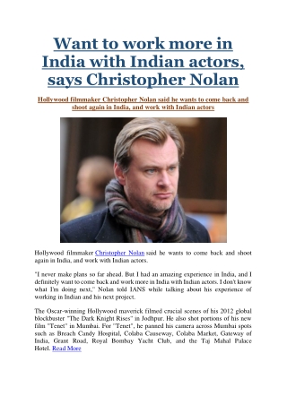 Want to work more in India with Indian actors, says Christopher Nolan