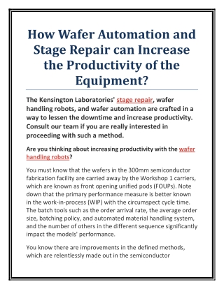 How Wafer Automation and Stage Repair can Increase the Productivity of the Equipment?