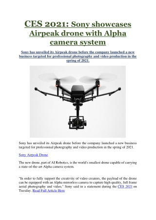 CES 2021: Sony showcases Airpeak drone with Alpha camera system