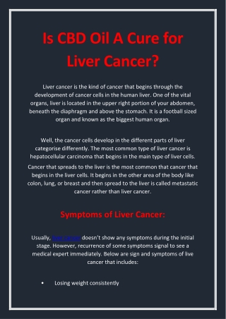 Is CBD Oil A Cure for Liver Cancer?