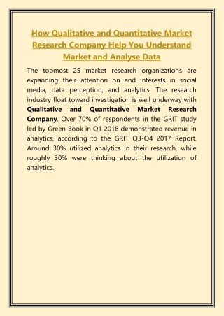 How Qualitative and Quantitative Market Research Company Help You Understand Market and Analyse Data – Market Research W