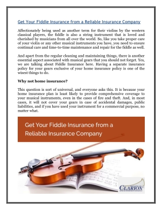 Get Your Fiddle Insurance from a Reliable Insurance Company