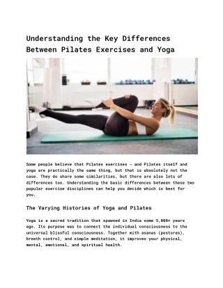 Understanding the Key Differences Between Pilates Exercises and Yoga