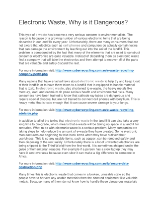 Electronic Waste, Why is it Dangerous?