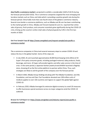 Asia-Pacific E-Commerce Market  will experience a noticeable growth during the forecast period 2019-2025: Orion Market R