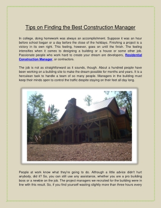 Tips on Finding the Best Construction Manager