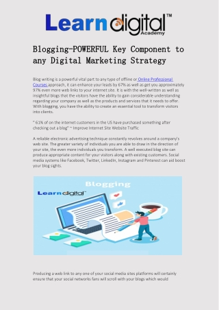 Blogging-POWERFUL Key Component to any Digital Marketing Strategy