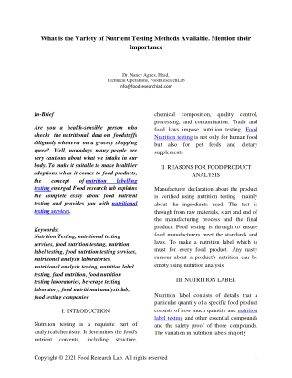 Various Methods for Nutrient Analysis – FoodResearchLab