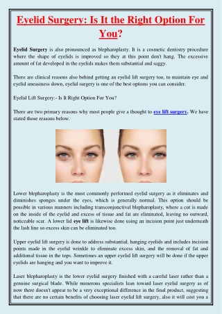 Eyelid Surgery: Is It the Right Option For You?