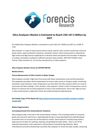 Silica Analyzers Market New Business Opportunities & Investment Research Report 2027