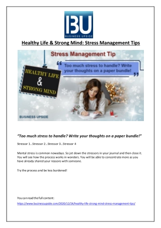 Healthy Life & Strong Mind: Stress Management Tips