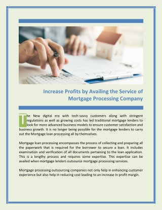 Increase Profits by Availing the Service of Mortgage Processing Company