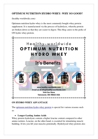Optimum Nutrition Platinum Hydrowhey Benefits