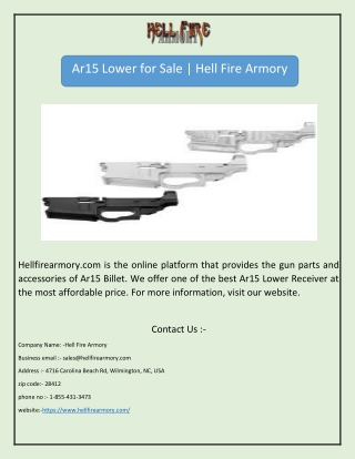 Ar15 Lower for Sale | Hell Fire Armory