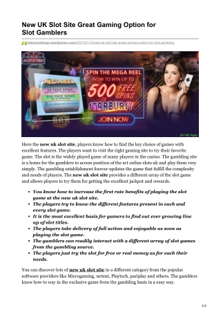 New UK Slot Site Great Gaming Option for Slot Gamblers