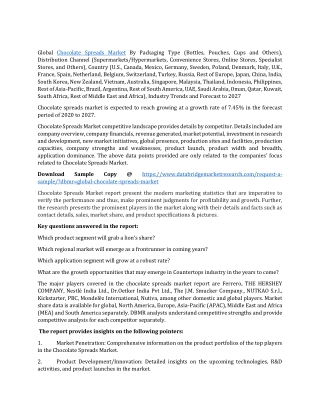 Chocolate Spreads Market Growth, Segments, Demand and Forecast to 2027