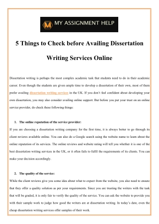 5 Things to Check before Availing Dissertation Writing Services Online