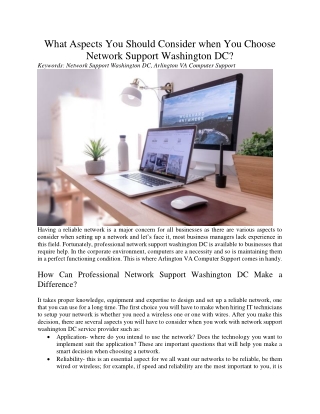 What Aspects You Should Consider when You Choose Network Support Washington DC?