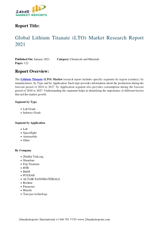 Lithium Titanate (LTO) Market Research Report 2021