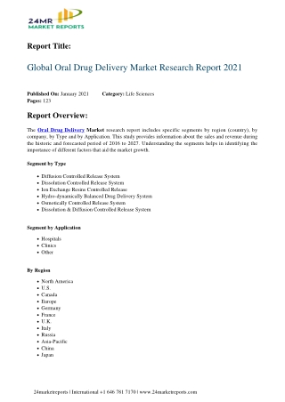 Oral Drug Delivery Market Research Report 2021