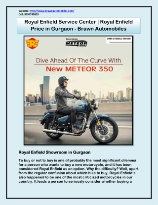 Royal Enfield Service Center | Royal Enfield Price in Gurgaon - Brawn Automobiles