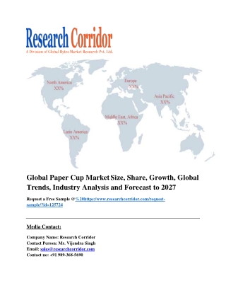 Global Paper Cup Market Size, Share, Growth, Global Trends, Industry Analysis and Forecast to 2027