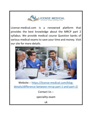 MRCP Part 2 Syllabus | License-medical.com