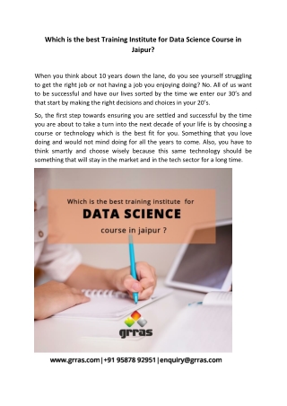 Which is the best Training Institute for Data Science Course in Jaipur?