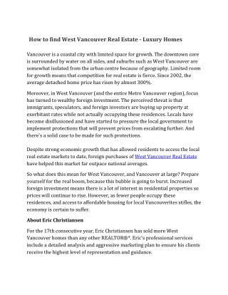 How to find West Vancouver Real Estate - Luxury Homes