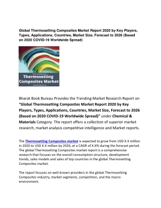 Global Thermosetting Composites Market Report 2020 Forecast: 2026