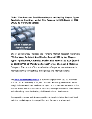 Global Wear Resistant Steel Market Report 2020 Industry Key Growth Factor Analysis & Research Study 2026