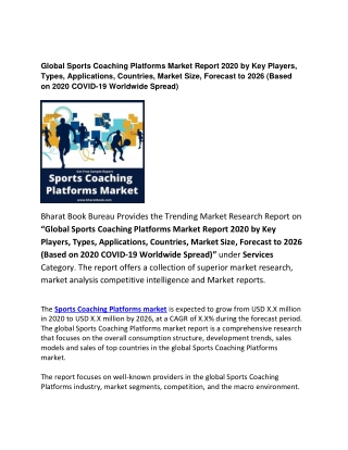 Global Sports Coaching Platforms Market Report 2020: by Key Players and Research Report 2026