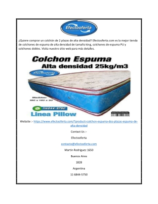 Colchón de Alta Densidad 2 Plazas a la Venta en Argentina | Efectooferta.com