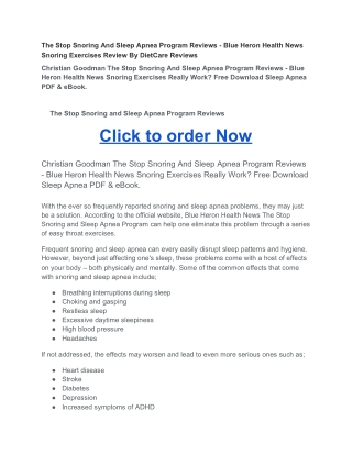The Stop Snoring And Sleep Apnea Program