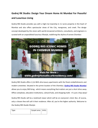 Godrej Rks Chembur Mumbai Apartments - New Launch Project