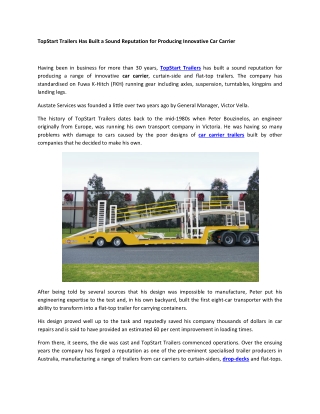 TopStart Trailers Has Built a Sound Reputation for Producing Innovative Car Carrier