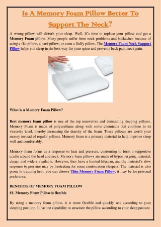 Is a Memory Foam Pillow better to support the Neck?