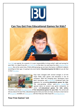 Can You Get Free Educational Games for Kids?