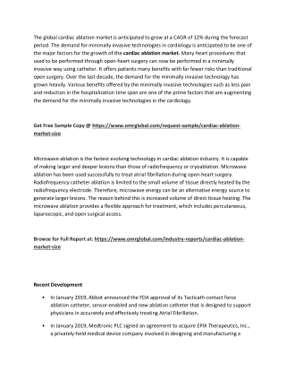 Cardiac Ablation Market   will experience a noticeable growth during the forecast period 2019-2025: Orion Market Reports