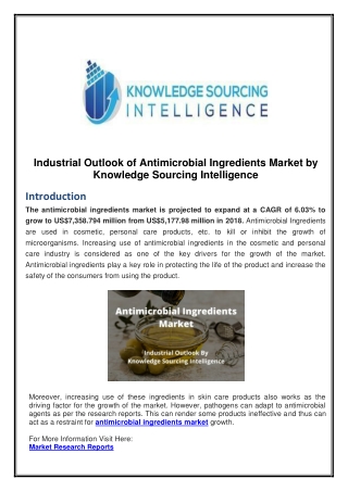 Industrial Outlook of Antimicrobial Ingredients Market