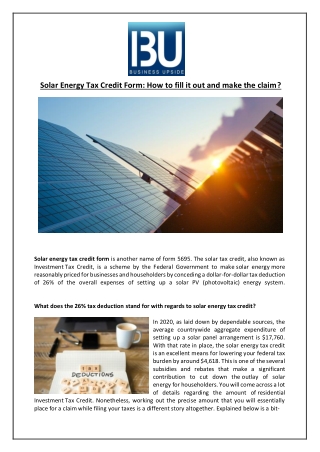 Solar Energy Tax Credit Form: How to fill it out and make the claim?