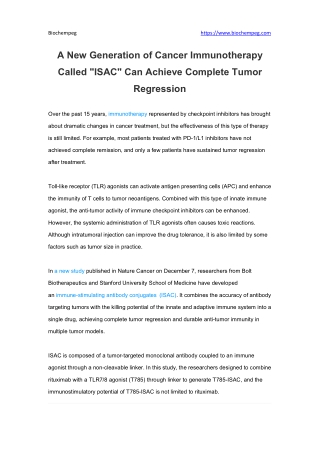 A New Generation of Cancer Immunotherapy Called "ISAC" Can Achieve Complete Tumor Regression